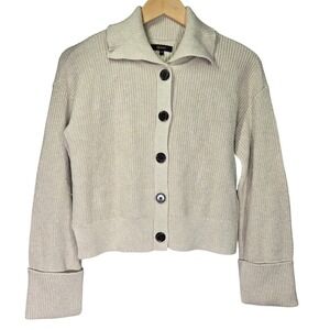 Quince Organic Cotton Fisherman Collared Cardigan Speckled Beige XS AYTCL006